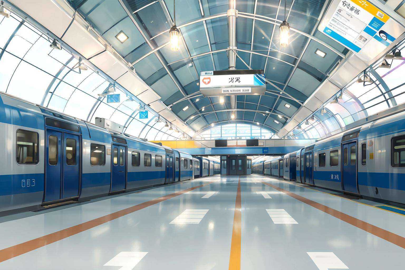 (masterpiece:1.2),best quality,blue archive background,no humans, ceiling light, scenery, light, indoors, lights, ceiling, train station, reflection<lora:blue archive background-000018:0.8>,