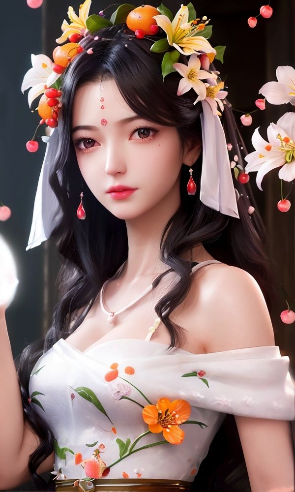 (,1girl, ,best quality, )<lora:331-DA-神印王座-月夜V2:0.6>,, ,masterpiece, ((upper body, )),, realistic,science fiction,mole, ultra realistic 8k cg, ,tamari \(flawless\),    ,lemon blossoms, orange blossoms, spider lily, lily \(flower\),cherry blossoms,plum blossoms, strawberry blossoms      (()), (),