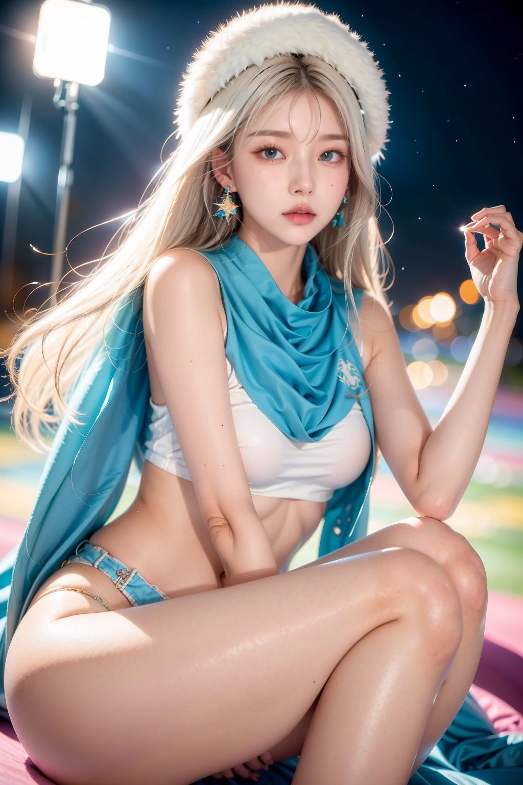 1girl,  white colored hair,  Colorful hat on Tensor.Art