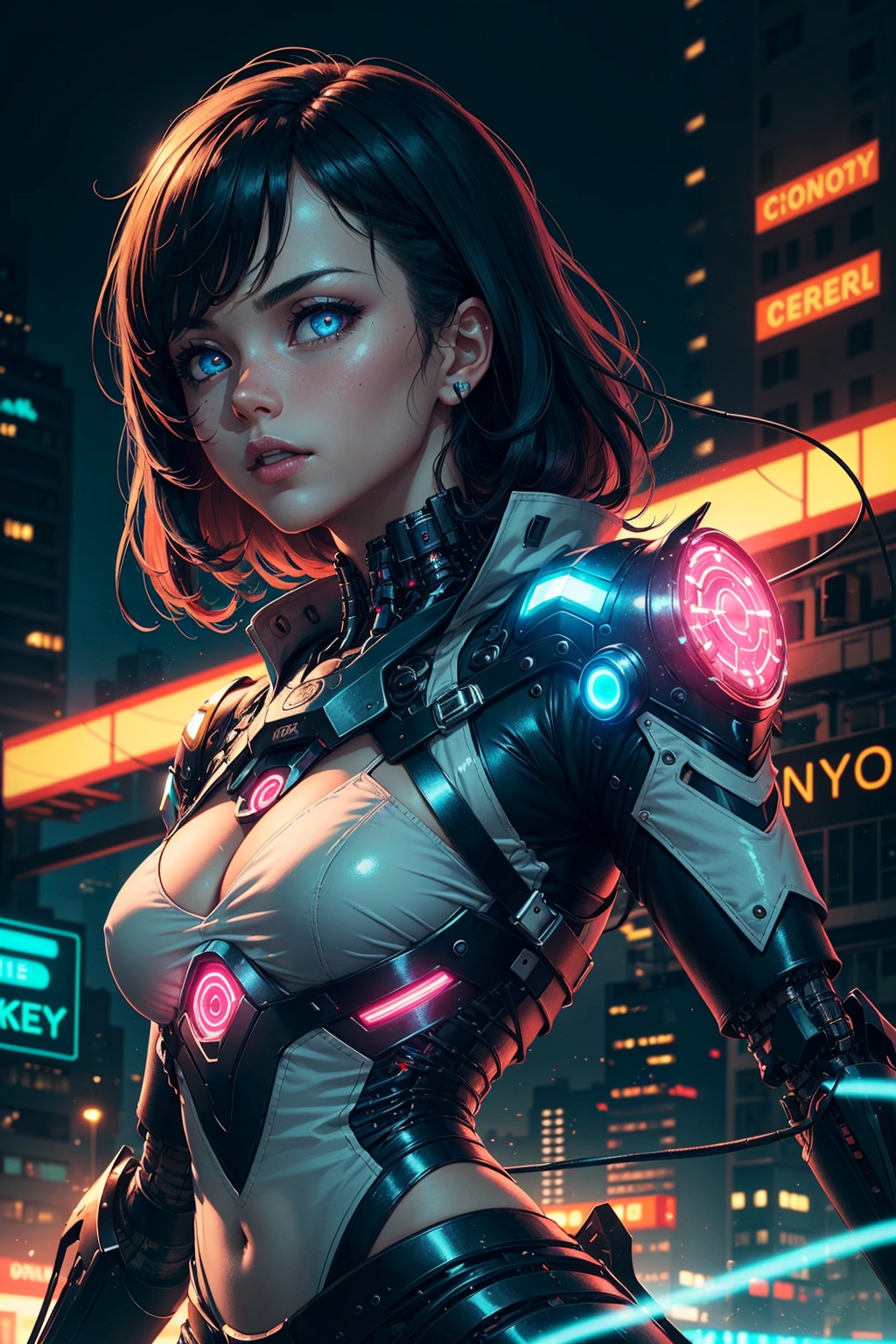 Girl with body of cyborg lady,  cybernetic jaw,  mechanical parts on Tensor.Art