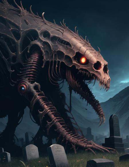 mity mountains,  abandoned mansion,  gravestones on Tensor.Art