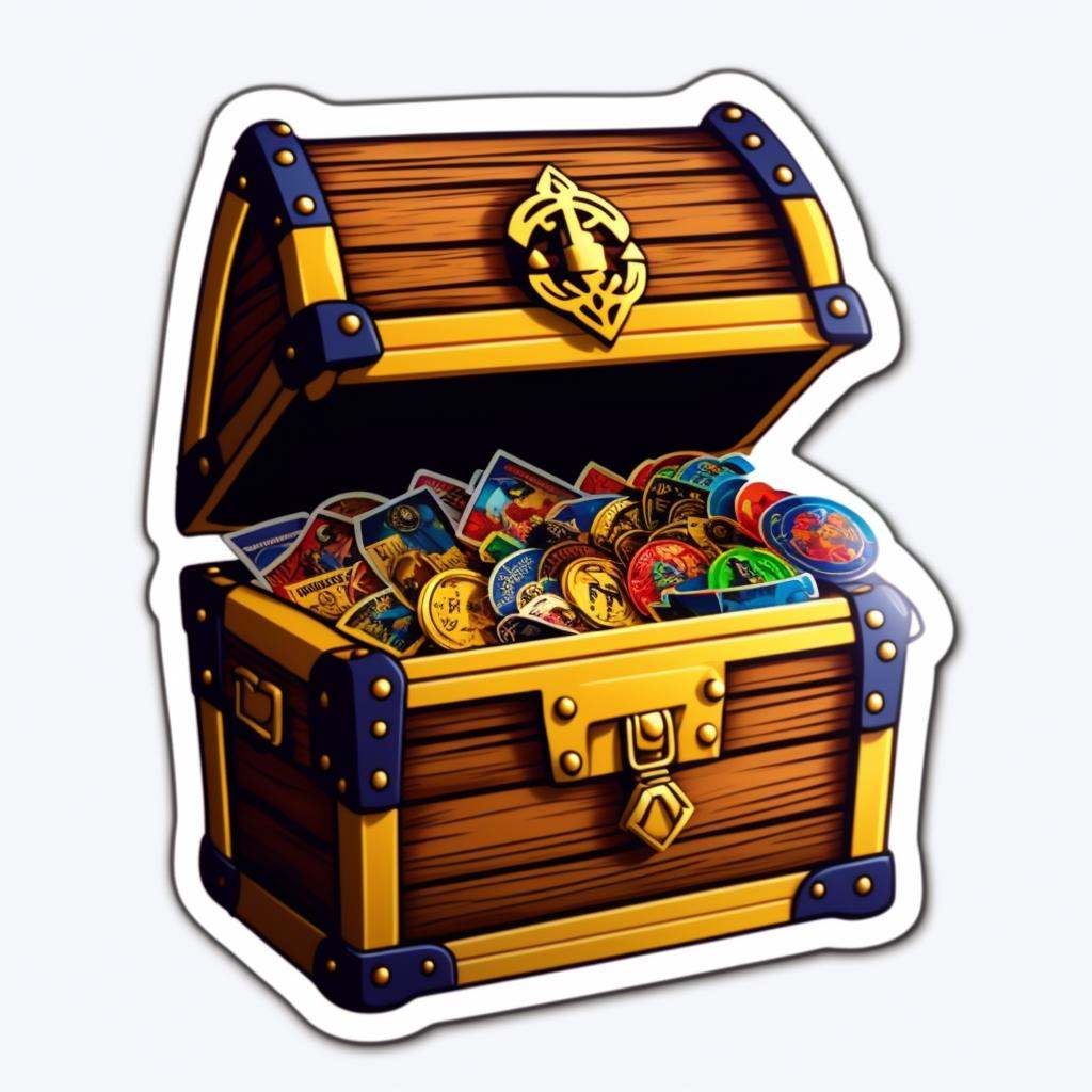 treasure chest ,sticker,,stickers, <lora:StickersRed15PasWithTE:1>
