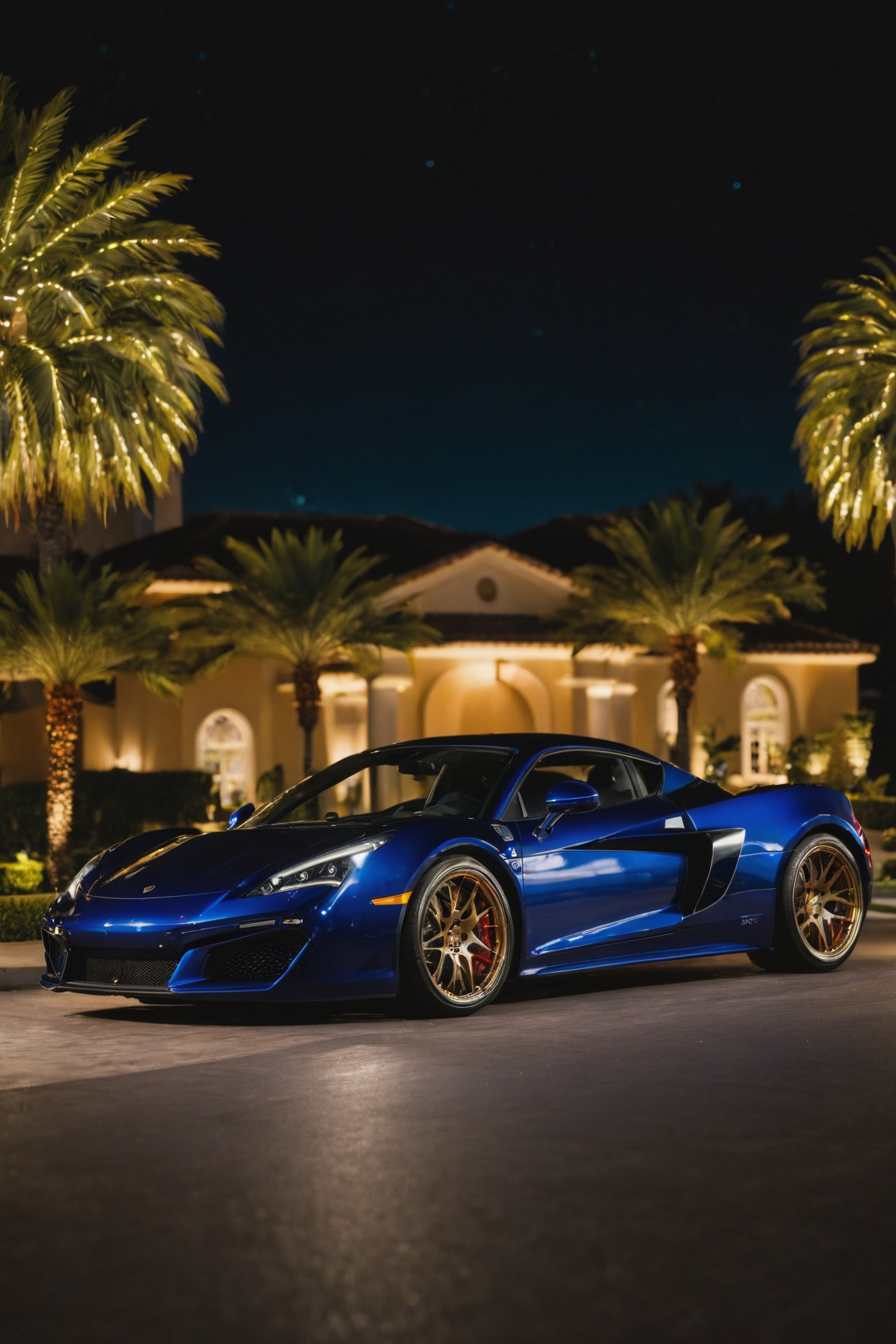 luxury exotic sports car night photography casino driveway 200mm zoom lens f/1.4 (bokeh) (best quality) (intricate details...