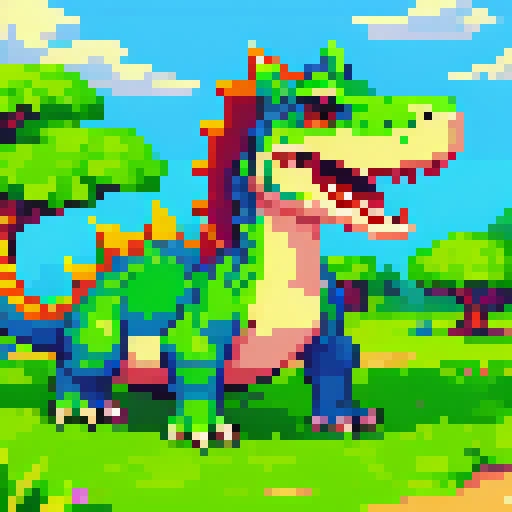A cute dinossaur,, pixel art, PixArFK,<lora:PixArFK6415PasWithoutTE:1>