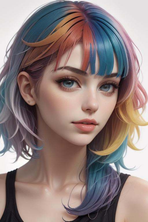 woman,  multicolored hair on Tensor.Art