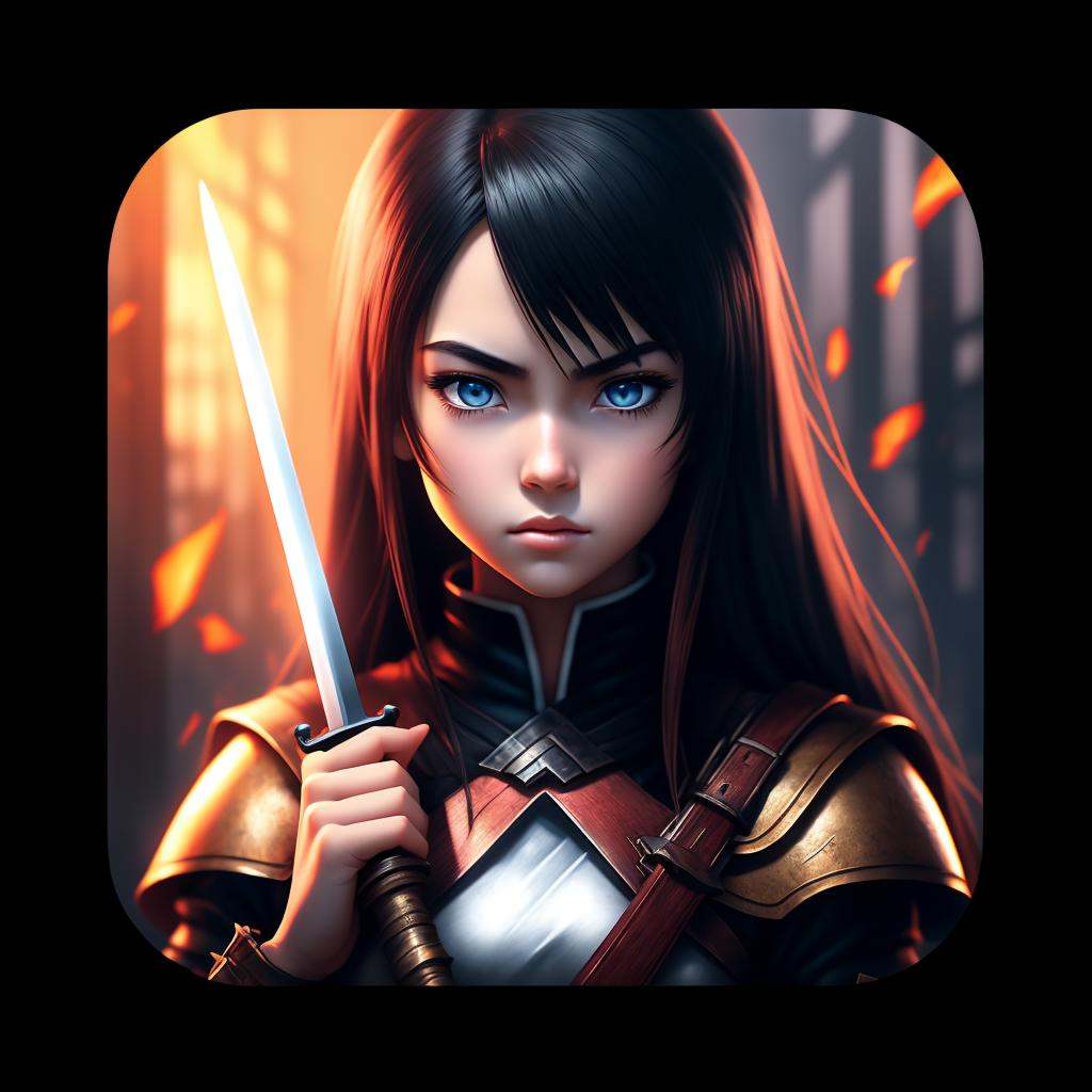1girl, holding a sword, anime style, epic, cinematic, , icons, ios icon app, icons app,<lora:icons15Config4WithoutTE:1>