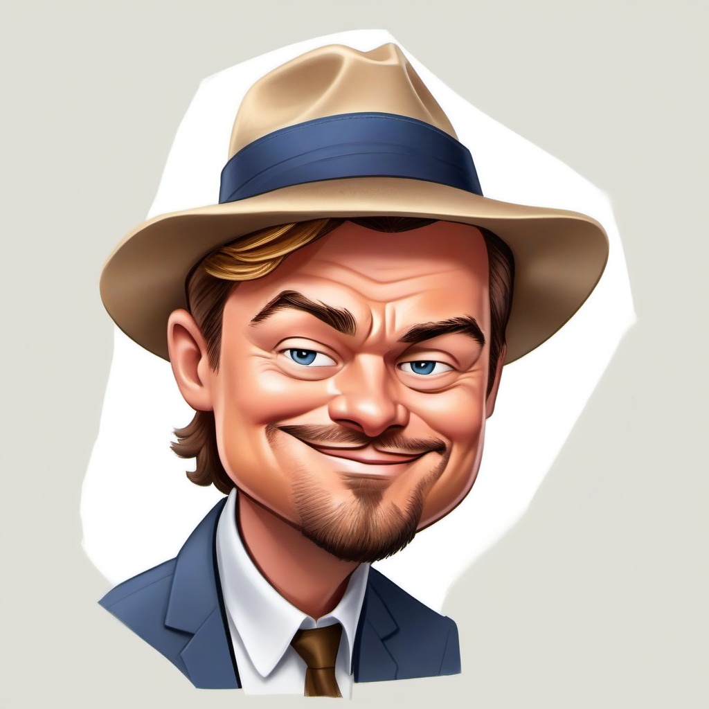 Create a humorous caricature of Leonardo DiCaprio,  exaggerating his distinctive features and expressions. The image shoul...