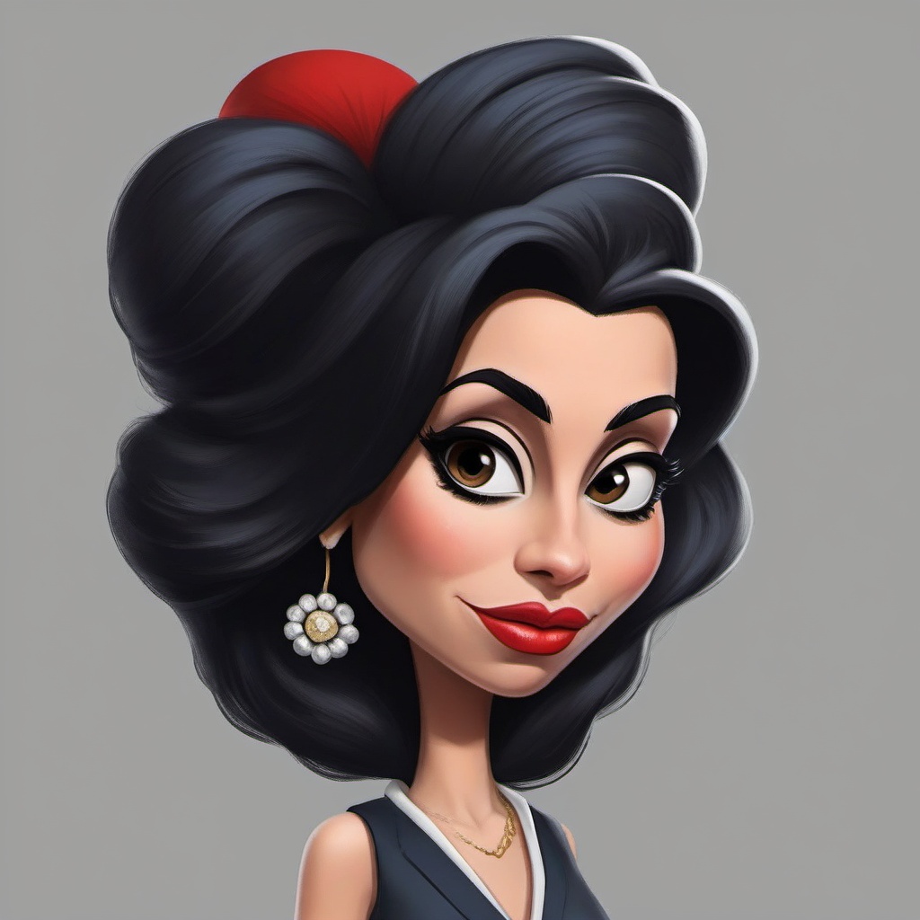 Create a stylized caricature of Amy Winehouse,  highlighting her iconic features and unique style. The image should depict...