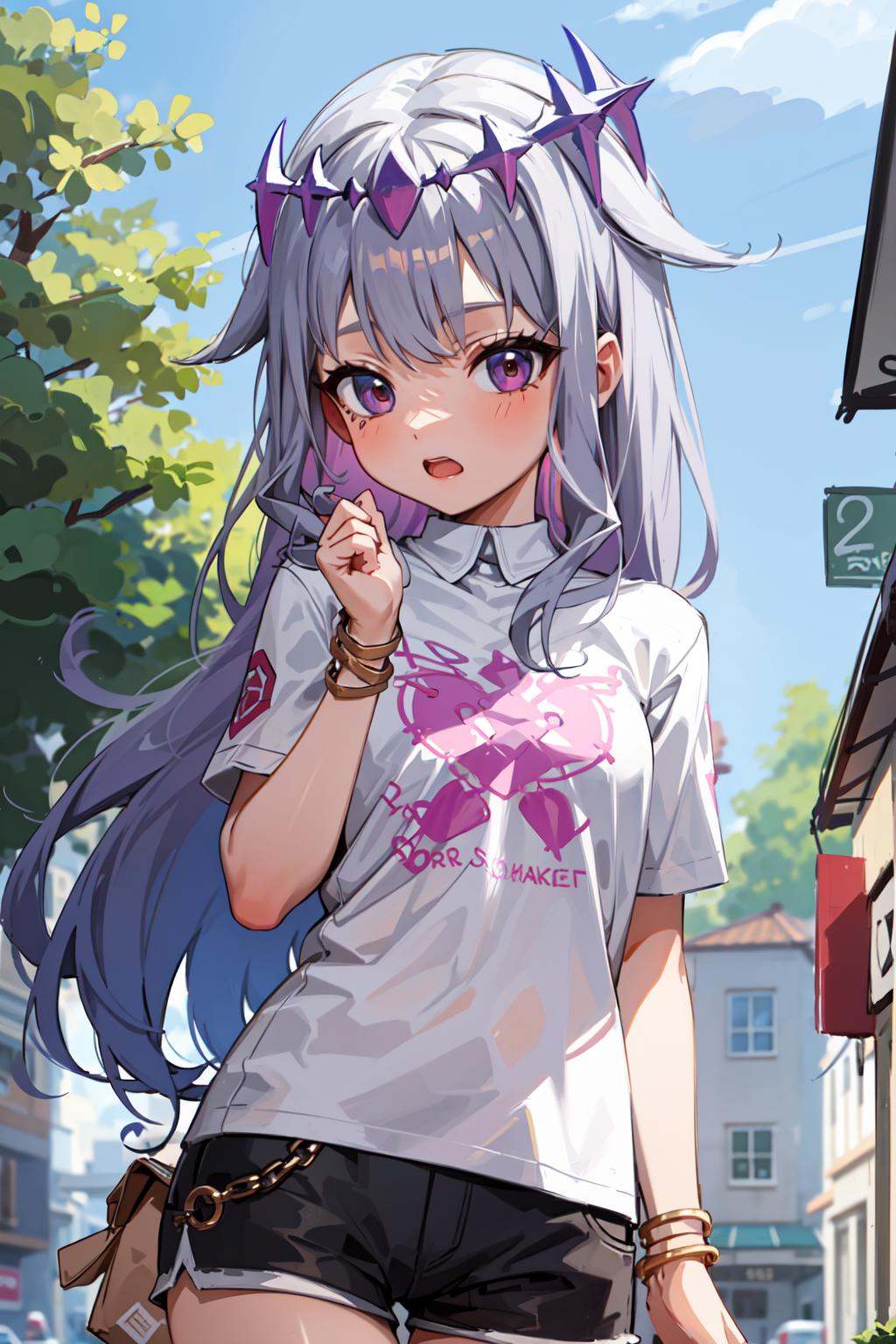a girl,  shorts and tshirt,  gey hair on Tensor.Art