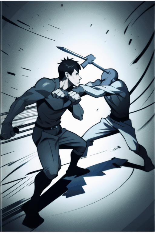 concise animation of a gang knife fight,  streetfight,  1 versus 1 on Tensor.Art