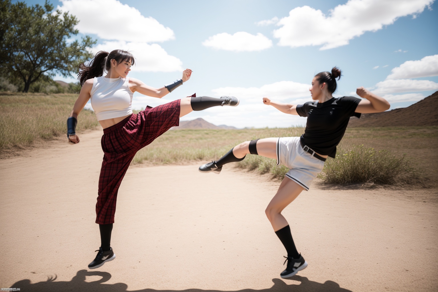 waifu fighting waifu,  jump kick,  impact reaction 1 versus 1perfect on Tensor.Art