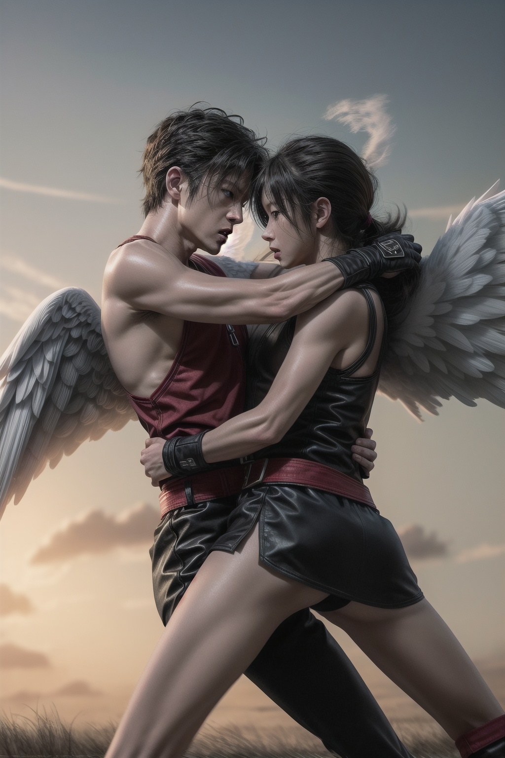 angel fighting angel,  swordfight,  locked weapons on Tensor.Art