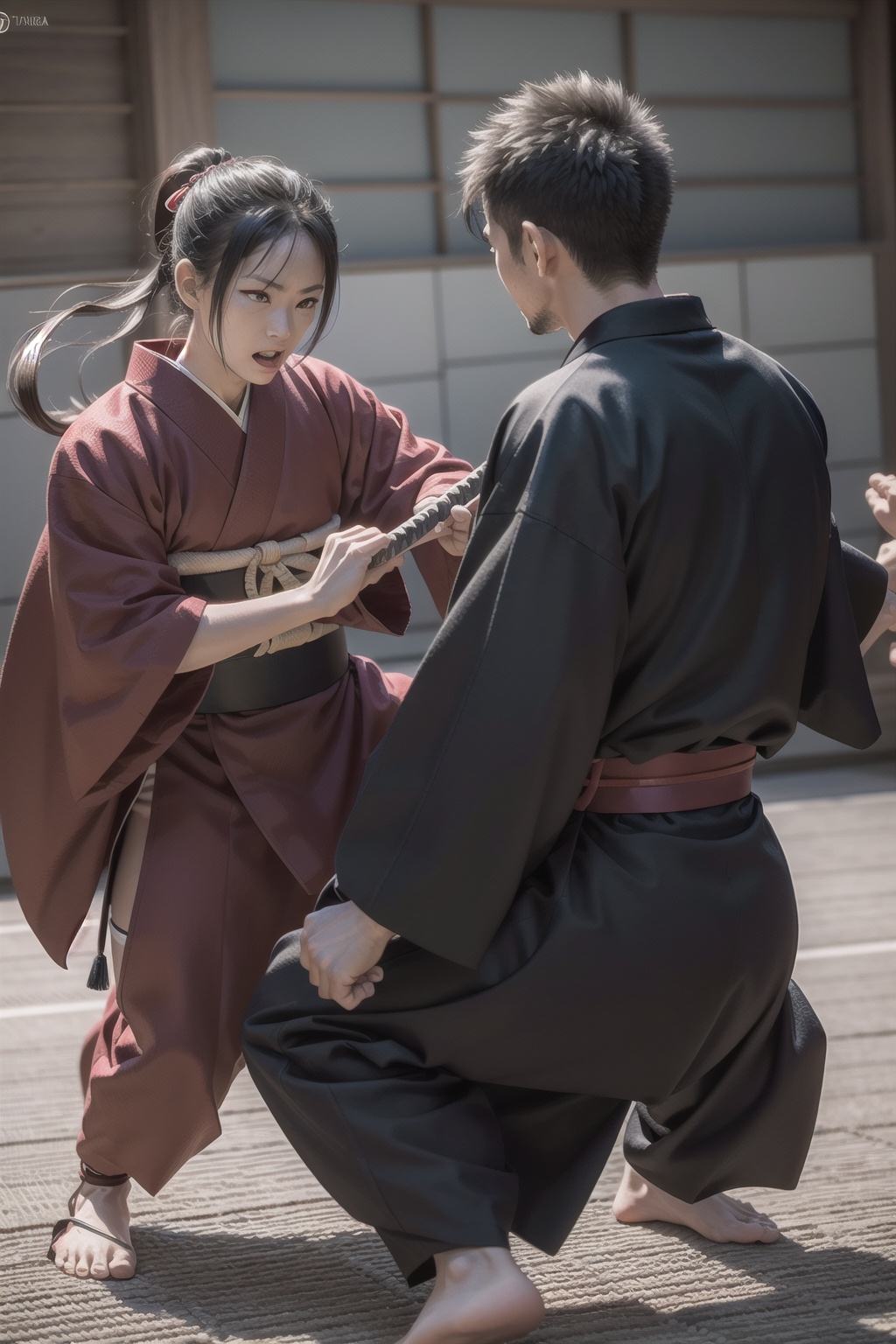 samurai versus ninja,  1 versus 1 on Tensor.Art
