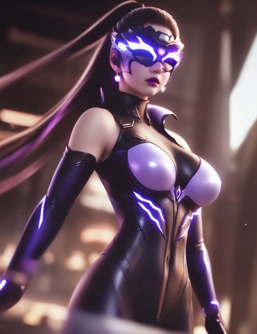 ultra realistic 8k cg, picture-perfect face, flawless, clean, masterpiece, professional artwork, famous artwork, cinematic lighting, cinematic bloom, perfect face, beautiful face, fantasy, dreamlike, unreal, science fiction, huge breasts, beautiful clothes, lace, ((,1girl, pov,))  <lora:DA_NingHongYeHacker:0.6>(((, 1girl, bodysuit, breasts, solo, purple_hair, earrings, purple_lips, long_hair, makeup, glowing,letterboxed, 1girl, solo, visor, mask, head-mounted_display, sleeveless, lips)))  