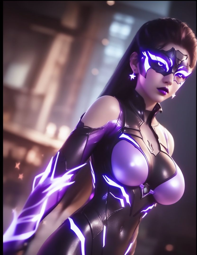 ultra realistic 8k cg, picture-perfect face, flawless, clean, masterpiece, professional artwork, famous artwork, cinematic lighting, cinematic bloom, perfect face, beautiful face, fantasy, dreamlike, unreal, science fiction, huge breasts, beautiful clothes, lace,((,1girl, pov,))  <lora:DA_NingHongYeHacker:0.6>(((letterboxed, 1girl, bodysuit, breasts, solo, purple_hair, earrings, purple_lips, long_hair, makeup, glowing)))