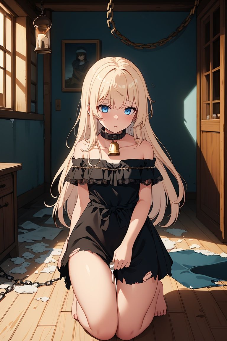 blue eyes ,  a dilapidated room,  rusty bed on Tensor.Art