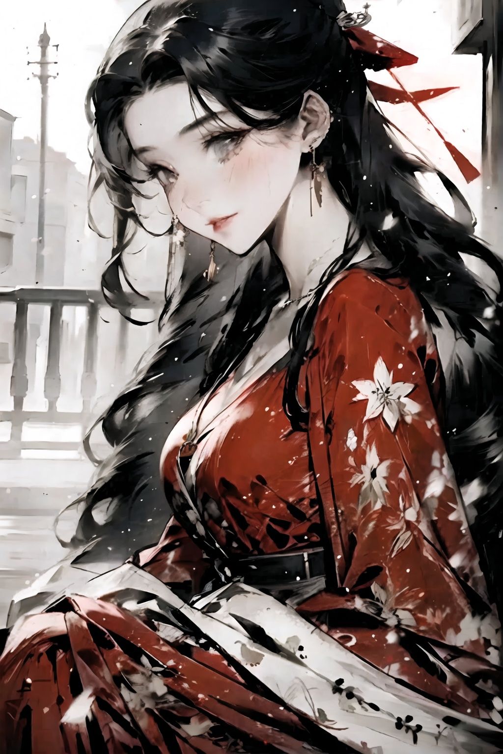 1girl,red dress,<lora:Chinese style_20230608163116:0.8>,<lora:ink_xiakexing_v1_512_PALETTE>,