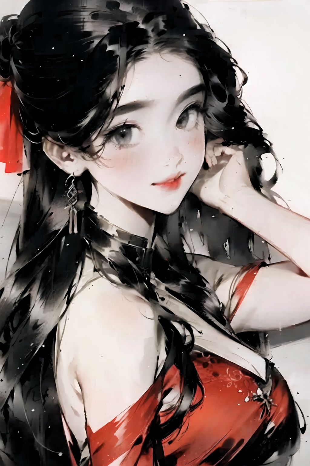 1girl,red dress,<lora:Chinese style_20230608163116:0.8>,<lora:ink_xiakexing_v1_512_PALETTE>,