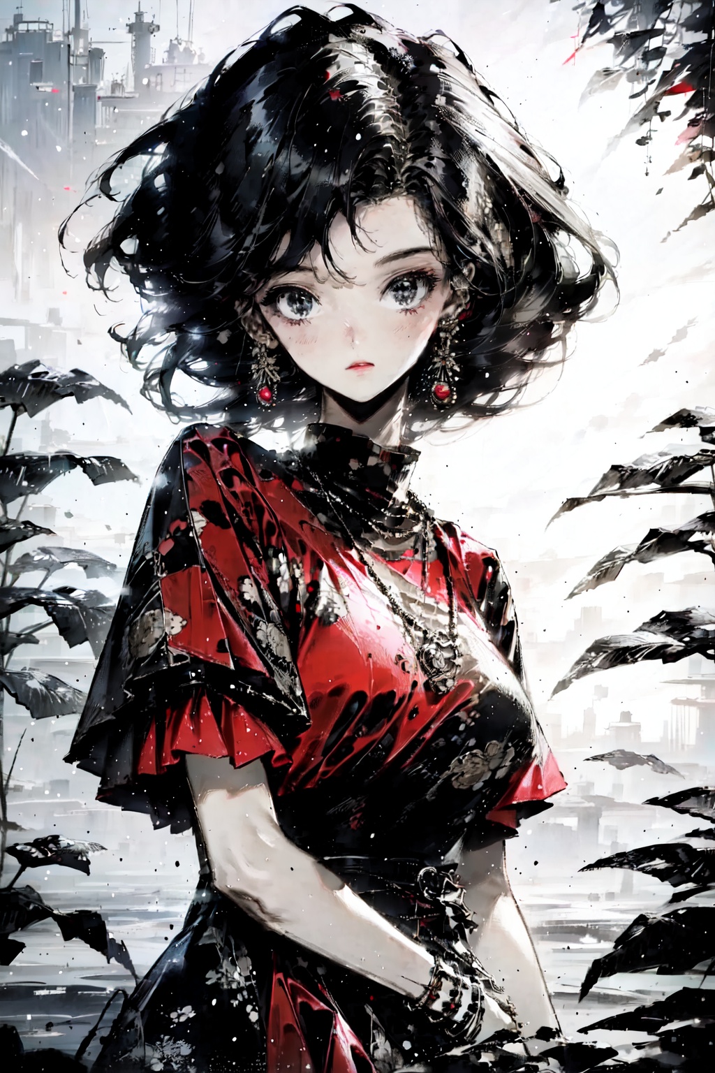  1girl,red dress,girl,Energetic girl,zgct color,1girl,newspaper,90s