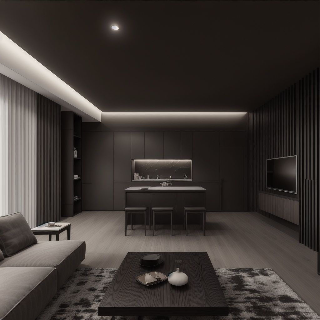 Living room and dining room,black,dark color,,<lora:660447313082219790:1.0>