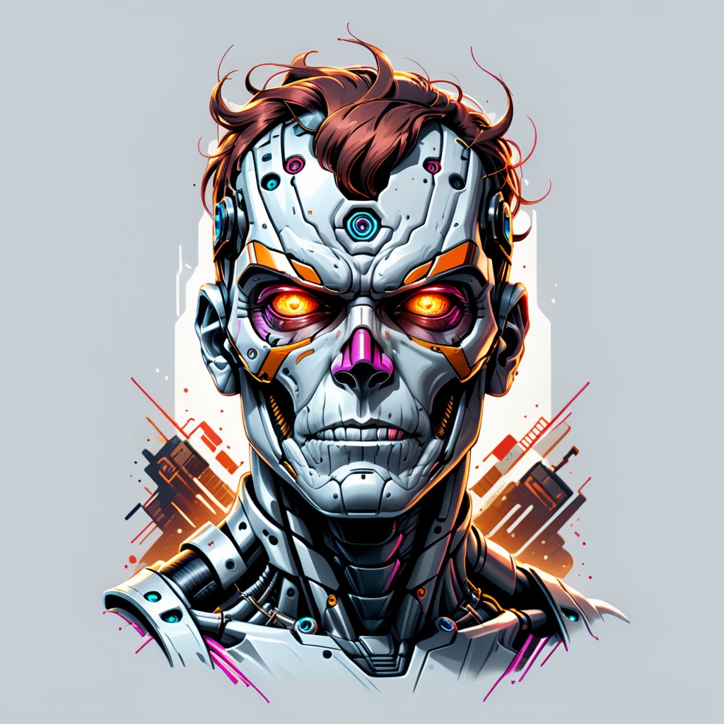 Excellence masterpice T-shirt design illustration of an cyborg,  sharper,  clean lines on Tensor.Art