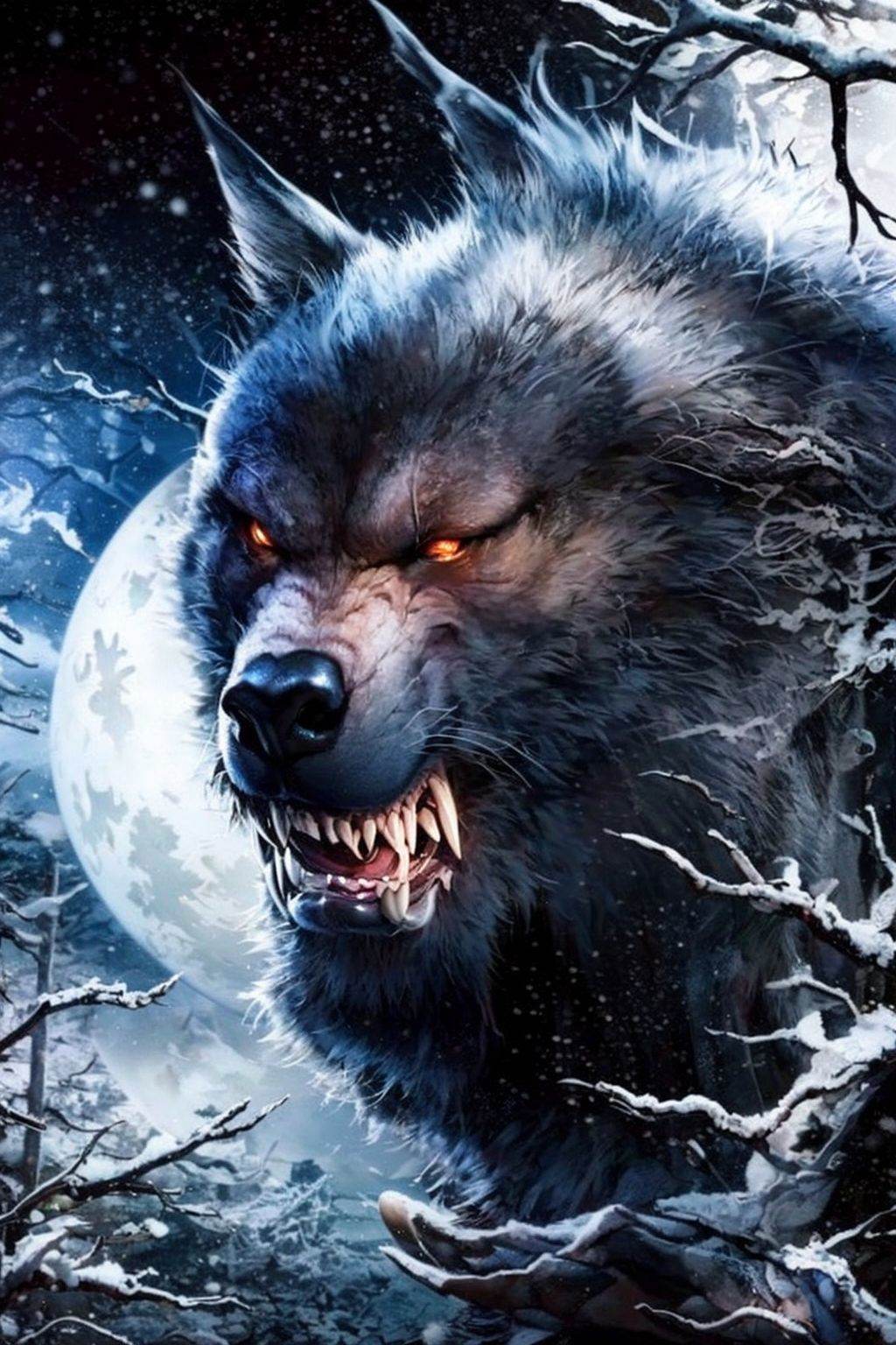 werewolf,  hinding in the woods,  dark grim night on Tensor.Art
