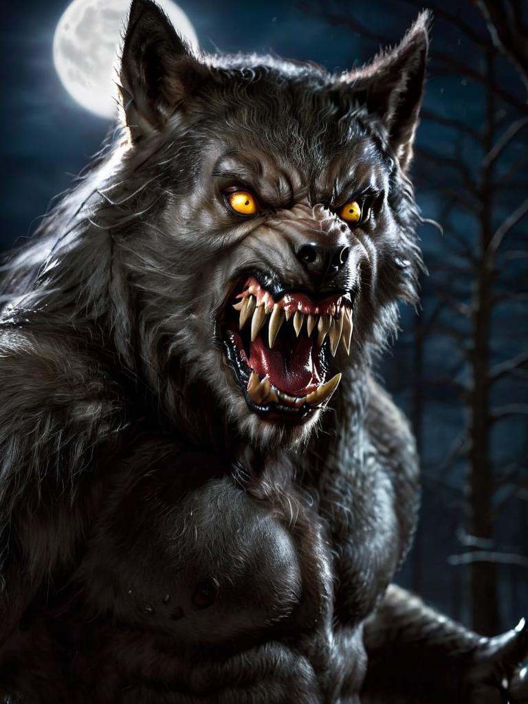highly detailed analog photo of werewolf:1.2,  ((standing)),  open mouth on Tensor.Art