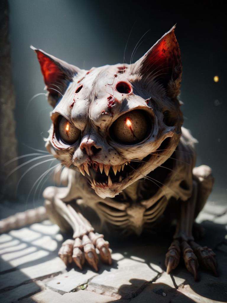 full body shot,  skeleton cat looking for food,  evil cat on Tensor.Art