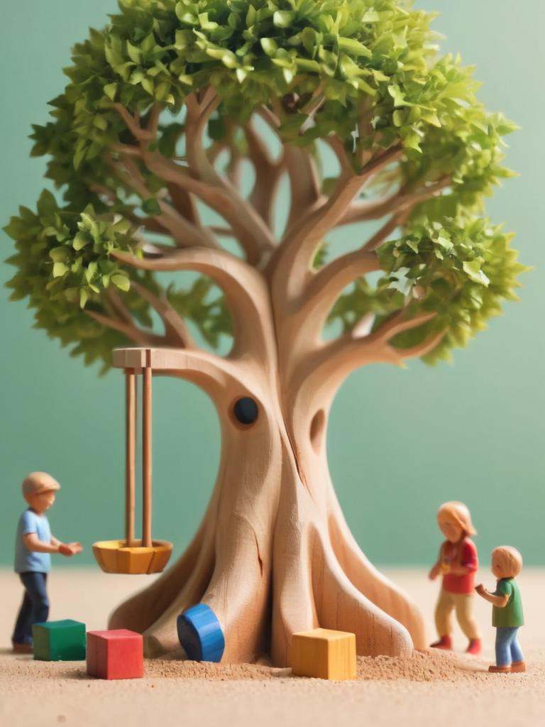 woodfigurez,  wooden figure,  tree in sandpit on Tensor.Art