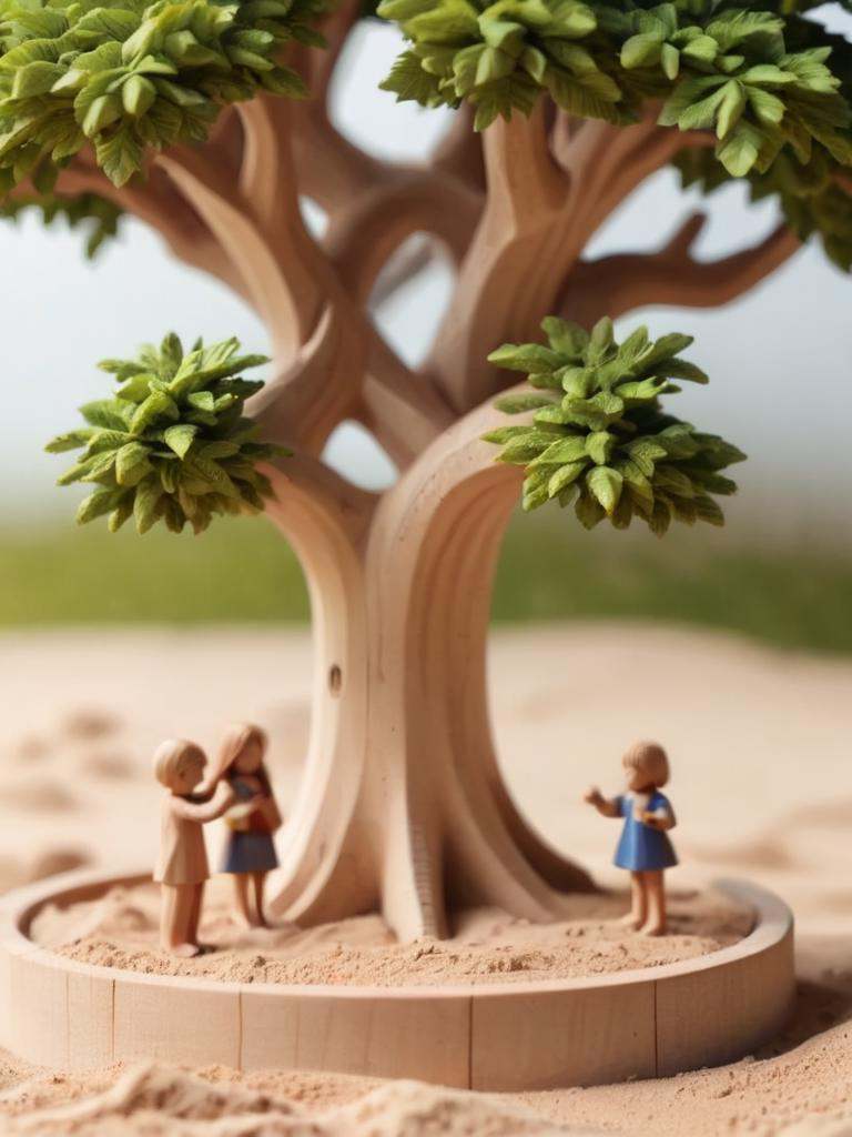 woodfigurez,  wooden figure,  tree in sandpit on Tensor.Art