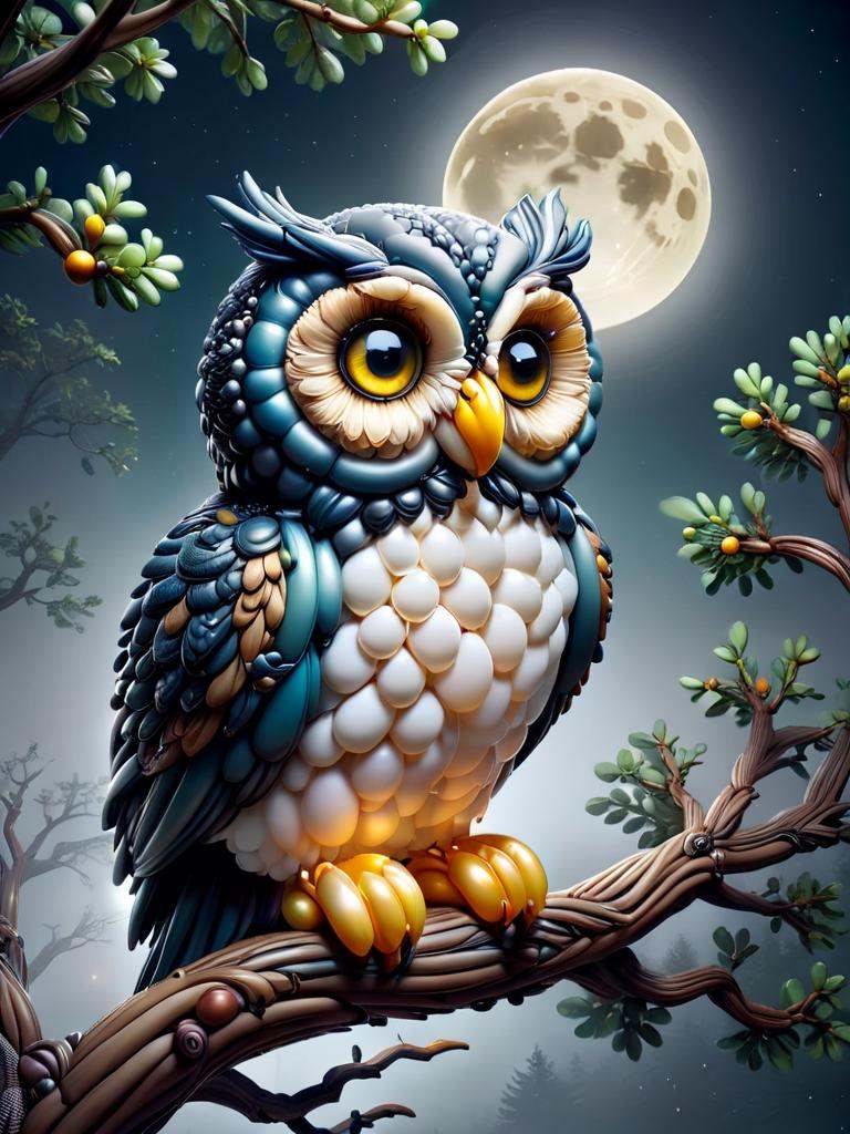 baloonz,  owl made out of baloons,  sitting in a tree on Tensor.Art