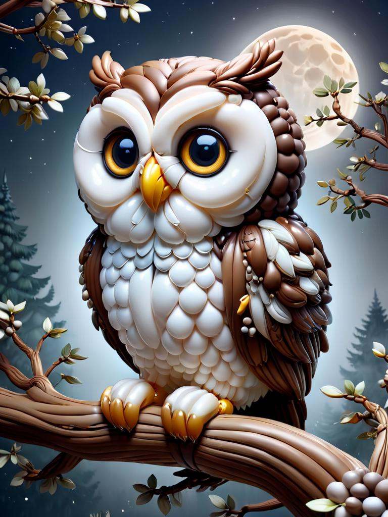 baloonz,  owl made out of baloons,  white and brown owl on Tensor.Art