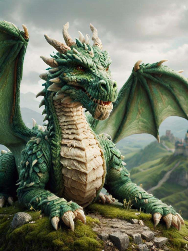 green dragon,  center of image,  looking at viewer on Tensor.Art