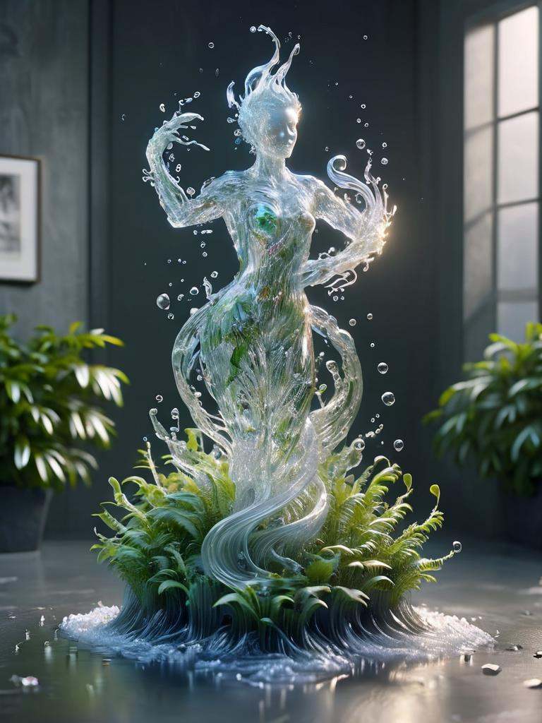 masterpiece of glass sculpture with plants inside,  water,  glowing on Tensor.Art