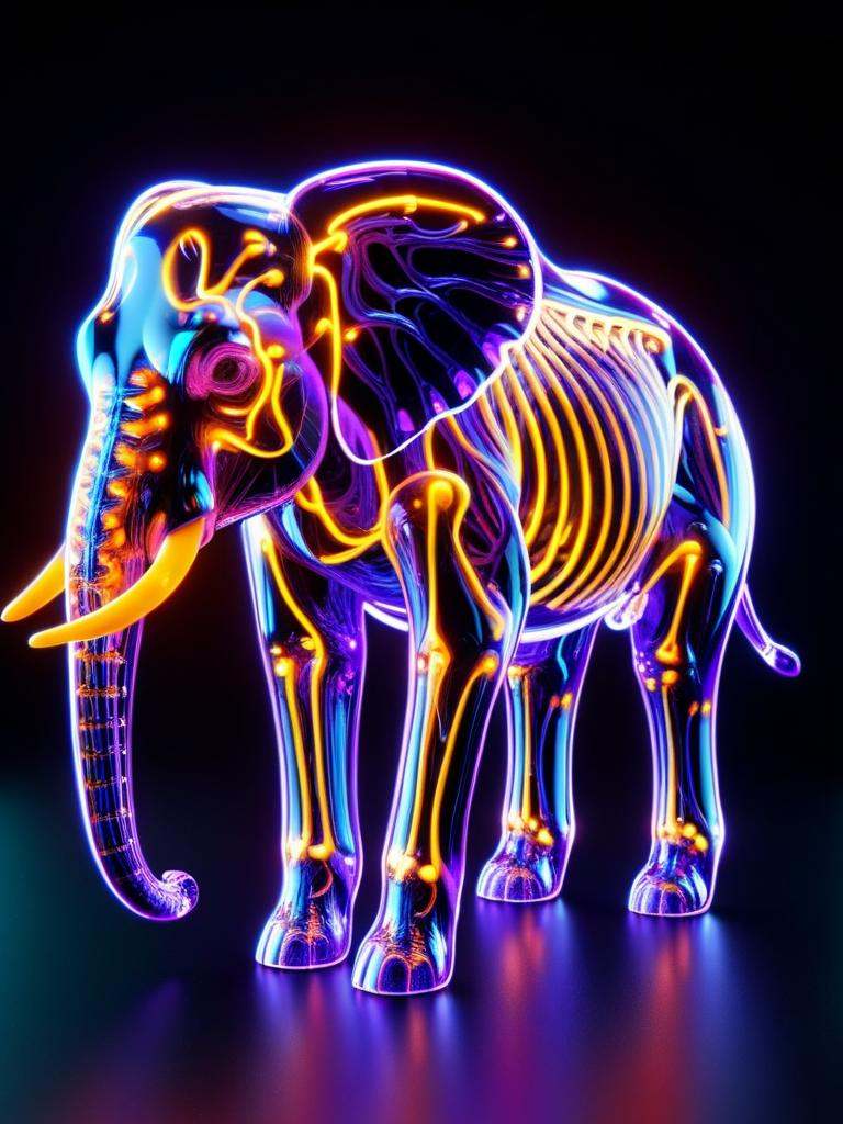 glas elephant,  full body,  visible orange neon skeleton on Tensor.Art