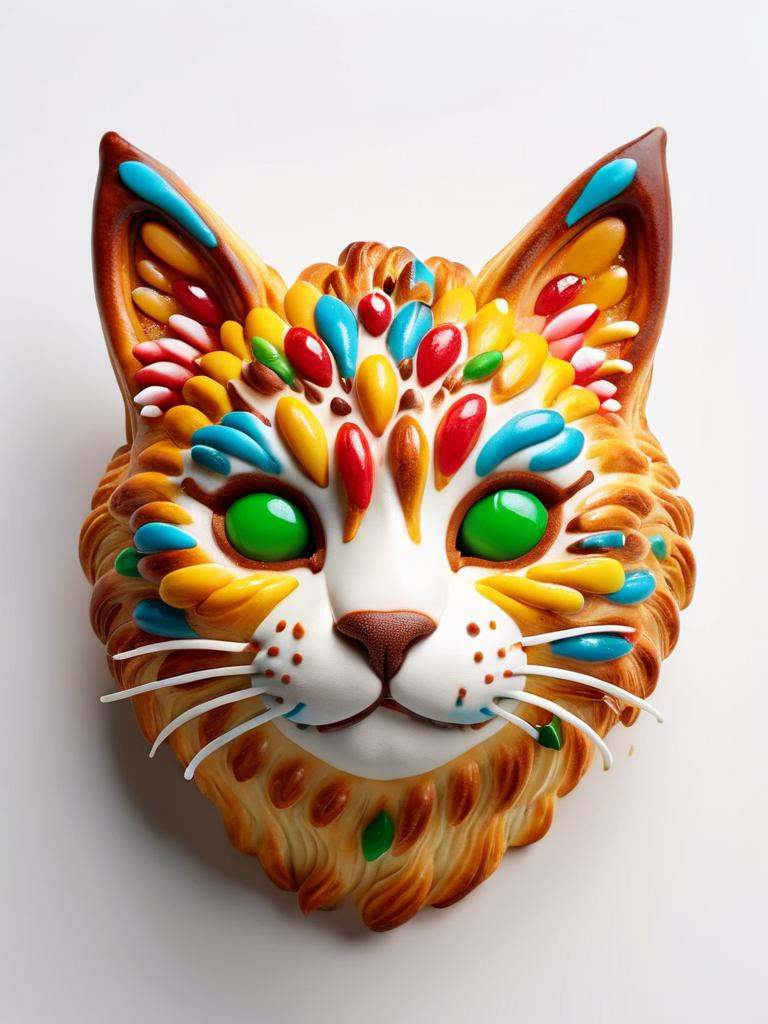 3d Splash art,  a cat head,  ((white background)) on Tensor.Art