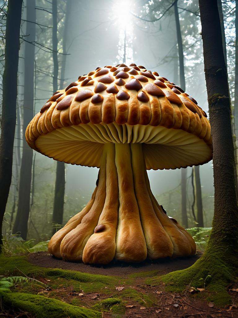 huge mushroom made out of pastry,  fruits,  in mystical forrest on Tensor.Art