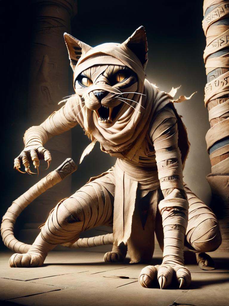 bastet,  a man in a costume with a knife in his left hand,  mummy style on Tensor.Art