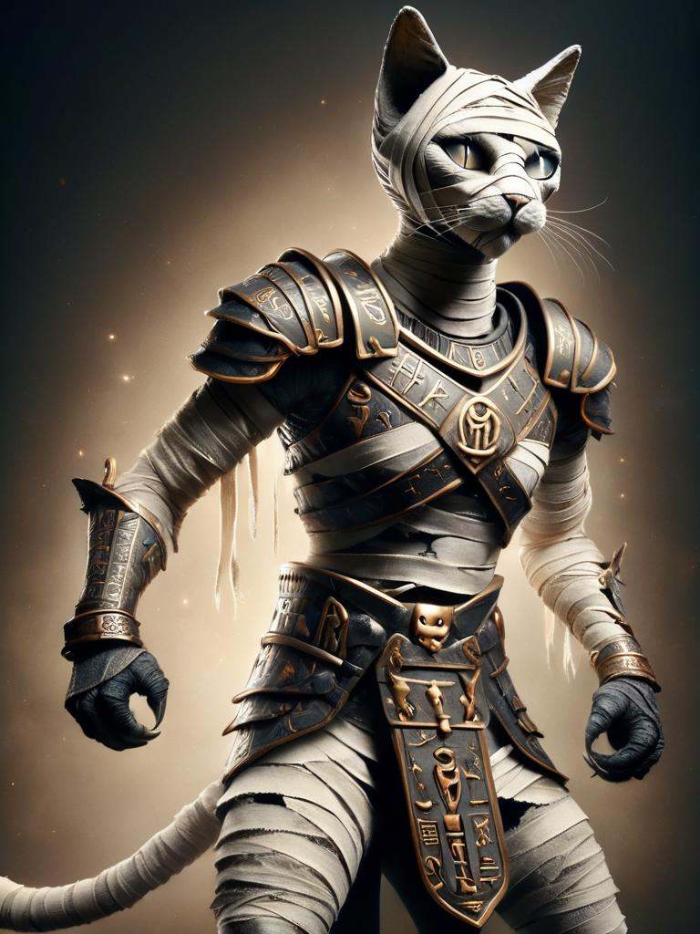 bastet,  a cat dressed in armor,  writst armor on Tensor.Art