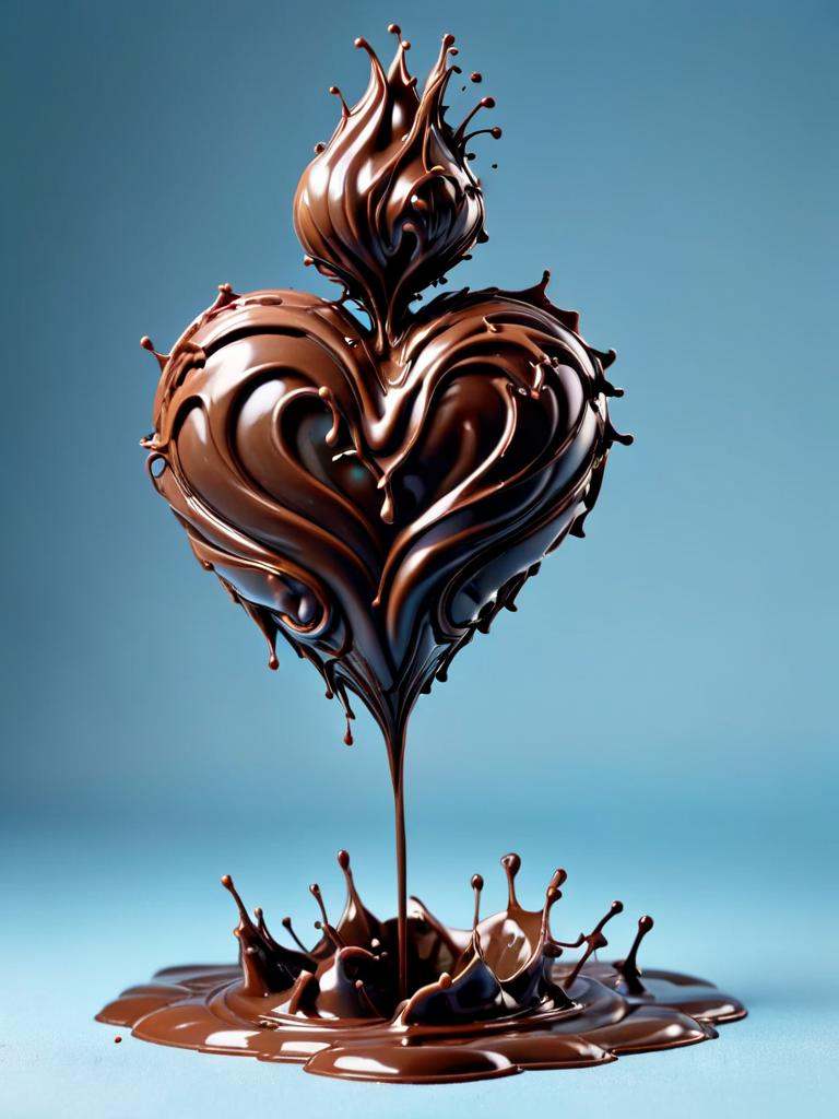 cofzee,  a chocolate heart shaped sculpture with a drip of chocolate on Tensor.Art