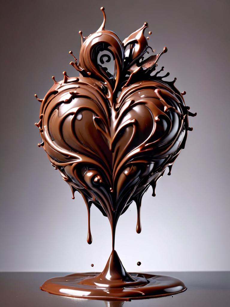 cofzee,  a chocolate heart shaped sculpture with a drip of chocolate on Tensor.Art