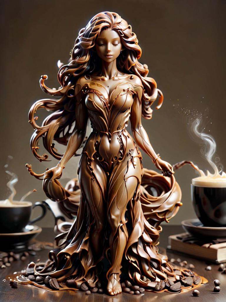 cofzee,  a statue of a woman with a flowing hair,  made out of coffee on Tensor.Art