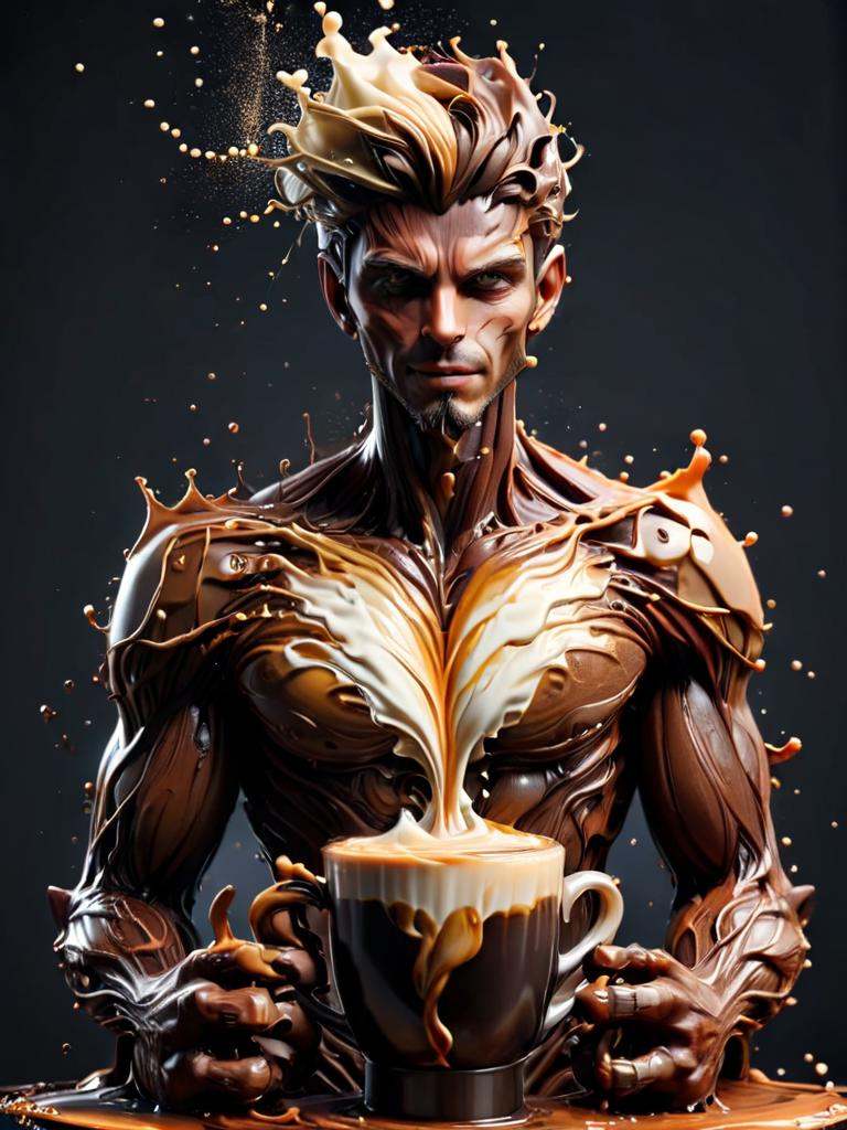 cofzee,  a man with a cup of coffee and a splash of liquid coffee,  made out of coffee on Tensor.Art