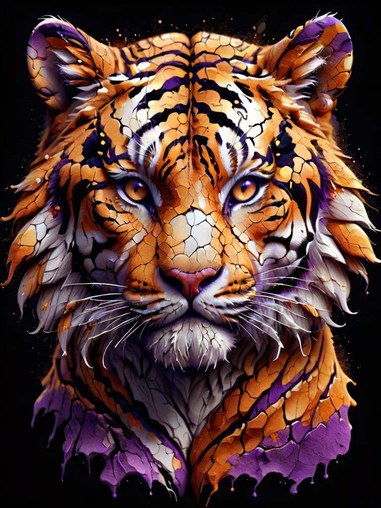 drath,  thin,  fine fractal glossy vivid colored ink sketch shiny contours outlines of a perfect physique bengal tiger sil...