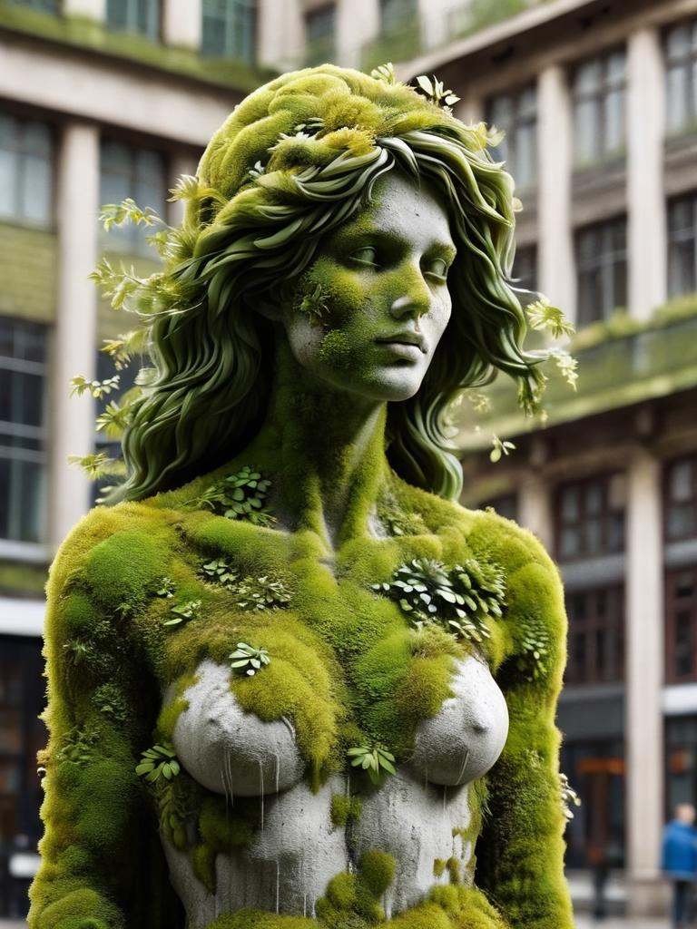 ovrgrwth,  a statue of a woman covered in moss on Tensor.Art