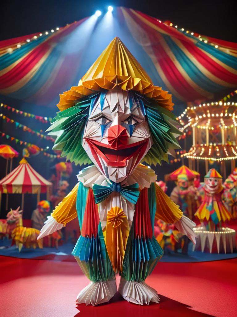 ral-orgmi,  a clown made out of origami paper in a circus on Tensor.Art