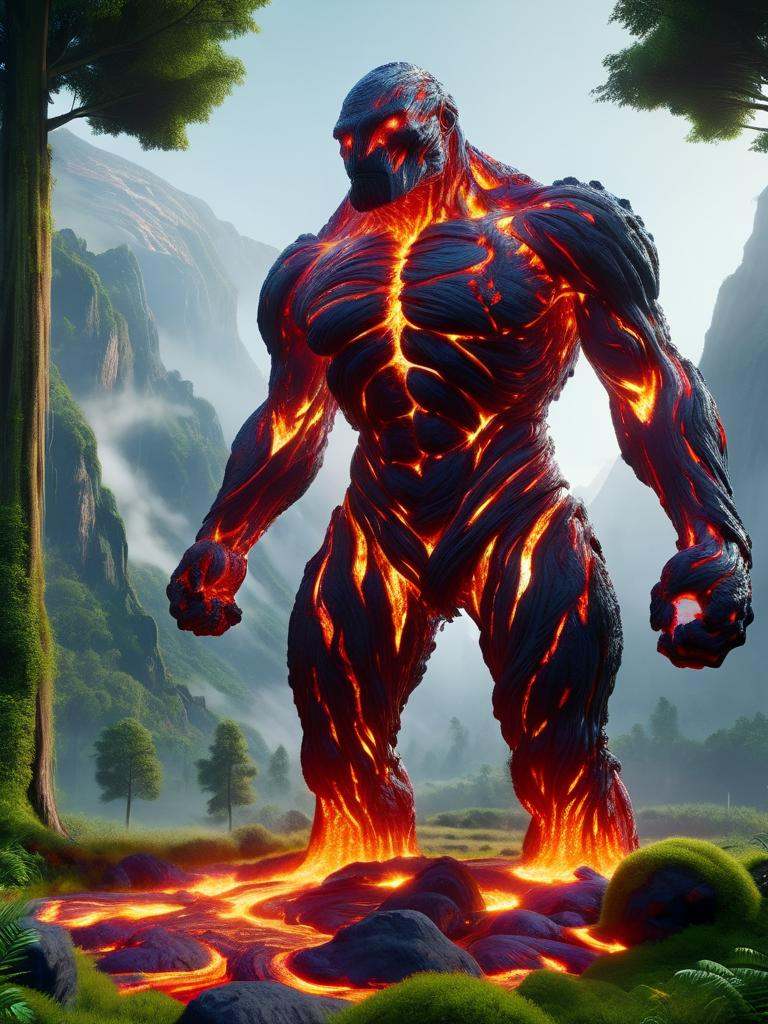 a lava rock golem,  rocky head,  bulky on Tensor.Art