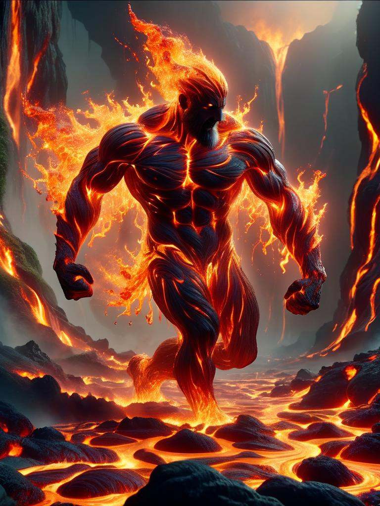 more realistic photo of ~*~Hercules encountering Hades beneath the fiery depths of the Underworld. Rivers of molten lava a...