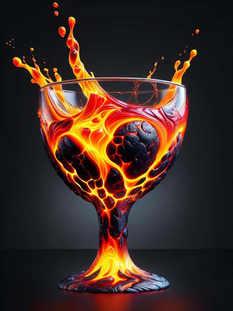 hot lava in shattering glass cup,  shattering glass,  black background on Tensor.Art