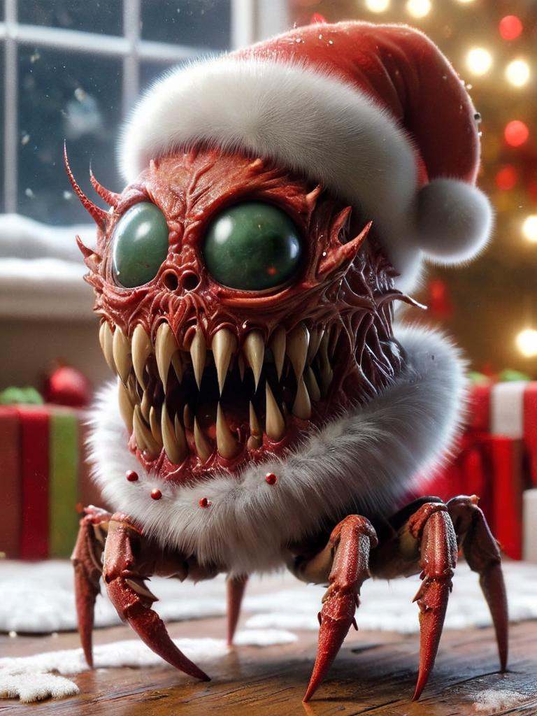 ral-chrcrts,  a creepy looking spider wearing a santa hat on Tensor.Art